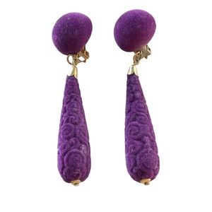 VTG purple fabric clip dangle earrings